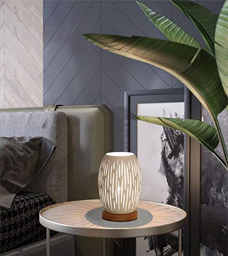 HHMTAKA Metal Lampshade Bedside Table Lamp Wooden Base Bedroom Lamp Decorative Bedside Lamp with Edison Bulb for Bedroom Home Weddings Parties Patio Indoor Outdoor (Strip Shape)