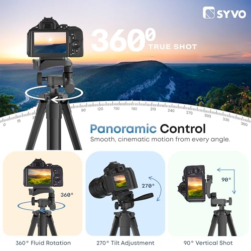 Syvo 3180 55 Inches (140CM) Aluminum Tripod Stand with 3-Way Panhead, Quick Release Plate, Level Indicator & Adjustable Height, Lightweight Portable Camera Tripod for Mobile, Vlogging & Photography - Image 5