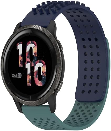 For Garmin Venu 2 22mm Holes Breathable 3D Dots Silicone Watch Band(Midnight Blue+Olive Green)