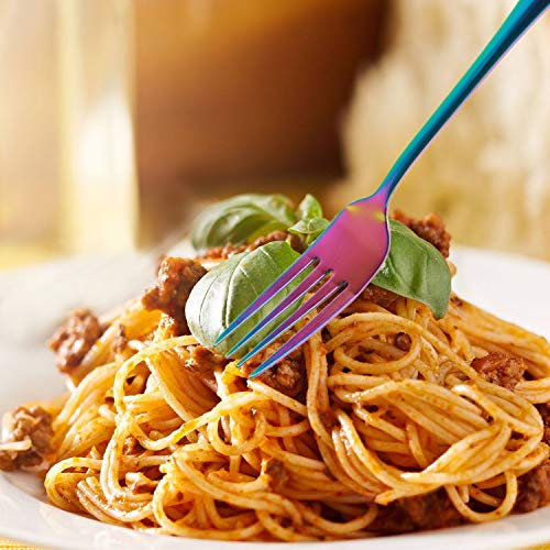 Stainless Steel Flatware Set Reusable Cutlery Set Travel Utensils Set With Straws For Camping Office Or School Lunch,Dishwasher Safe (Rainbow-Set Of 8) #TOP3