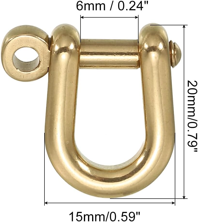 PATIKIL D-Ring Shackle, Brass Pin Shackle U Type Fob Key Hook Small Bow Shackles for DIY Craft Leather Replacement