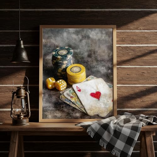 Tableau toile as de cœur vintage avec cadre en bois de pin