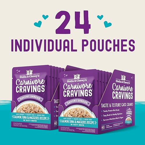 Stella & Chewy's Carnivore Cravings Wet Cat Food - Premium Pouches - Grain Free, High Protein Salmon, Tuna & Mackerel - Perfect For Picky Eaters - Complete Meal or Topper (2.8 oz, 24 Pack) - image 6