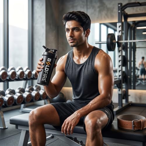 Image of Protein Shaker Bottle, Leakproof Gym Shaker with Mixing Ball, BPA Free, Black, 700 ml