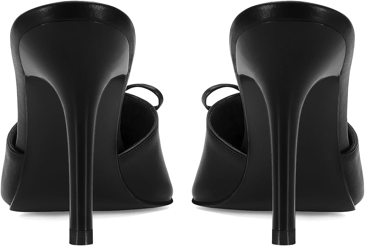 Dsevht Black Kitten Heels for Women Pointed Closed Toe Dressy Bow Heel Vintage Heeled Mules Sexy Pointy Studded Slip on Stiletto Pump Shoes - Image 7