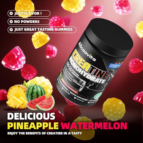 Image of Allcoovita Creatine Monohydrate Gummies for Men & Women. Boost Focus,Strength, and Endurance, Anti-Melting Formula, Vegan, Gluten-Free, Non-GMO,(Pineapple & Watermelon 135 ct)
