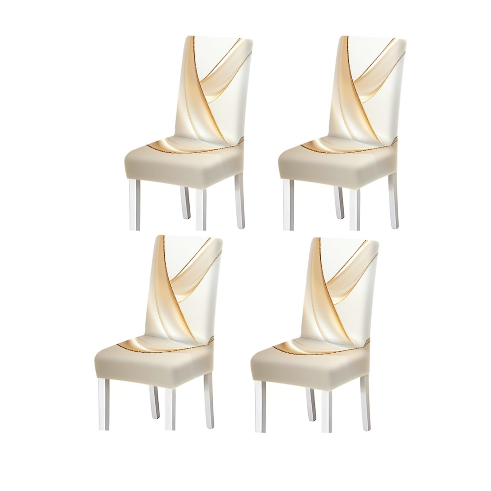 KXUAUV Cream Gold Line Chair Covers Set Of 2/4/6, Luxury Stretch Dining Chair Slipcovers Seat Protectors for Restaurant Hotel Party(4PCSChair cover)