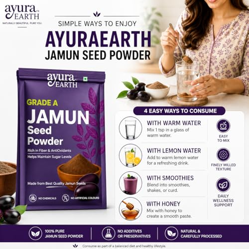 Image of Jamun Seed Powder for Diabetes (250g) | 100% Pure Kala Jamun Guthli | Java Plum Seed Powder | Neredu /Naval Kottai Powder (250g)