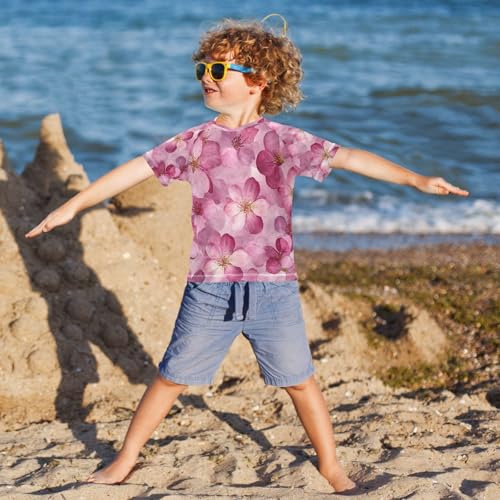 Boys Short Sleeve T-Shirts Pinks Cherry Floral Rashguard Kids Swim Shirts Sun UPF 50+4