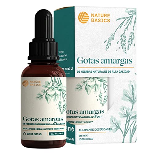 Nature Basics® Gotas Amargas 50ml | 1000 gotas veganas hechas de hierbas naturales sin alcohol | naturalmente con jengibre, cúrcuma y diente de león