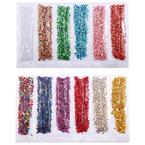 Uoeo 2 Pack Crushed Glass Irregular Metallic Chips Glitter Sprinkles Stones 1-2mm for Nail Arts Craft DIY Vase Filler Epoxy Resin Mold Jewelry Making Decoration - Mixcolors Cover