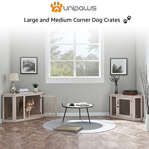 unipaws Large Corner Dog Crate with Cushion, Dog Kennel with Wood and Mesh, Dog House, Pet Crate Indoor Use, Weather Grey - Image 6