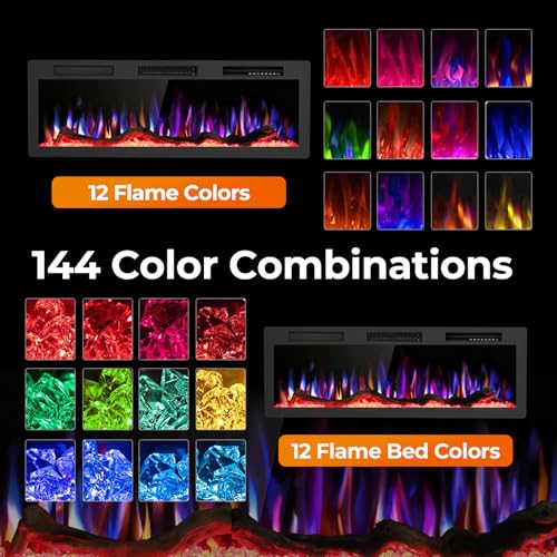 Image of R.W.FLAME 50 inch Recessed and Wall Mounted Smart Electric Fireplace, Alexa /WiFi Enabled, APP Control with Multiple Sound Modes, Remote Control with Timer, Adjustable Flame Colors and Speed