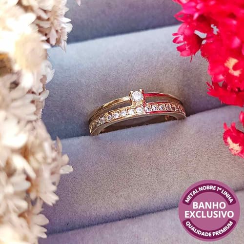 Anel com Aro Duplo e Zircônias Folheado Em Ouro 18K Softjoias (15)