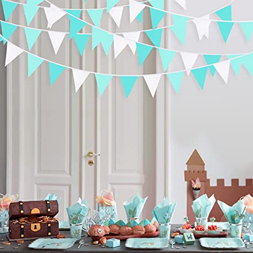 10M/32Ft Aqua Green Banner Party Decorations Triangle Flag Pennant Bunting Fabric Garland For Wedding Birthday Engagement Bridal Baby Shower Under The Sea Party Festivals Decoration(Teal Blue) #TOP2