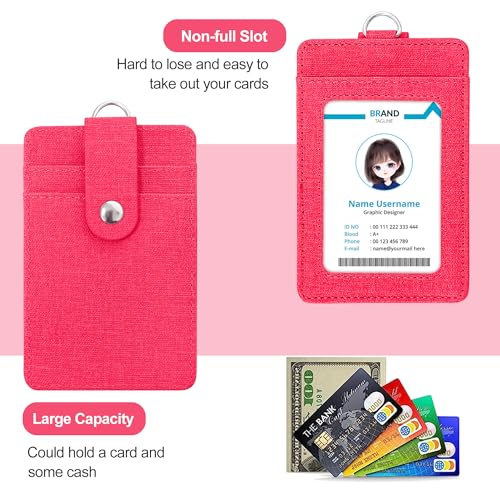 Image of Conisy ID Badge Holder with Retractable Lanyard, Vertical PU Leather ID Badge Card Holder with 2 Card Slots for Women Men (ID Badge Holder Red)