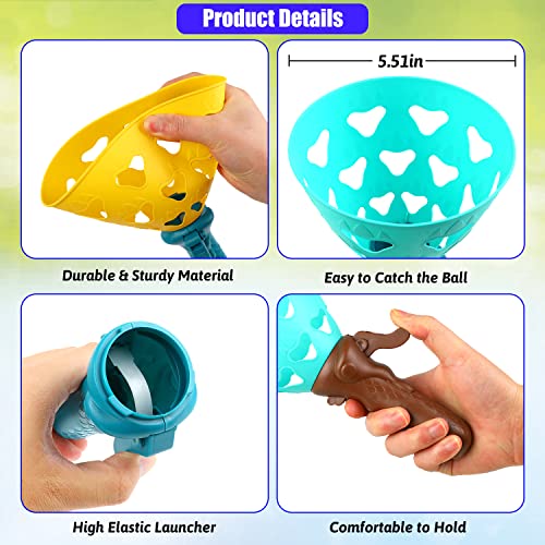 KIMOBER Outdoor Indoor Game Activities,Pop Pass Catch Ball Game with 4 Catch Launcher Baskets and 14 Balls for Yard Beach Sport Toys
