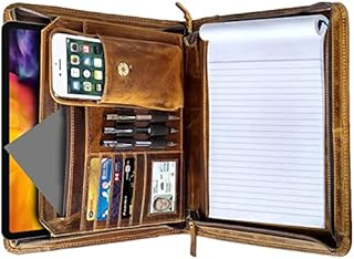 Business Leather Padfolio Leather Portfolio | Professional Organizer Gift for Men & Women | Durable Leather Padfolio | Easy to Carry with A Zippered Closure | Many Slots, Compartments & Holders