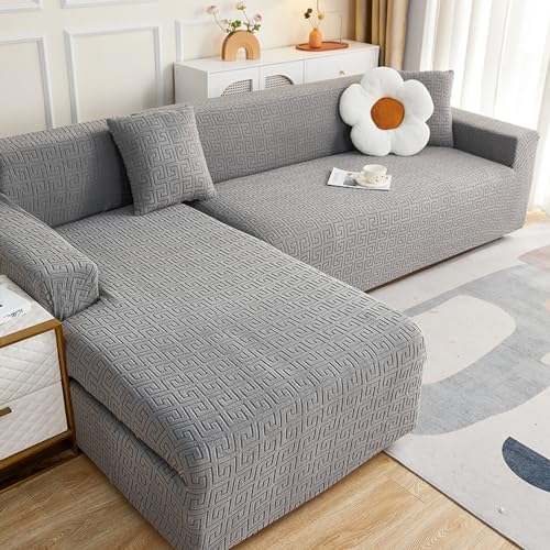 Housse canapé d'angle lavable en machine, protège canapé jacquard 2+2 - 2