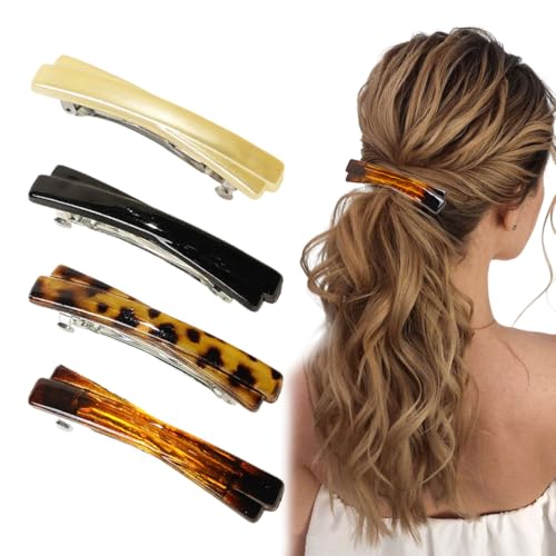 4 Piezas Pasadores Pelo Mujer,Pasador Pelo Mujer Clásica Grande Automática,Pasador Pelo Francesa,Pasadores Pelo para Cabello Fino y Cabello Medio Grueso,pasadores pelo mujer,Cuatro Colores