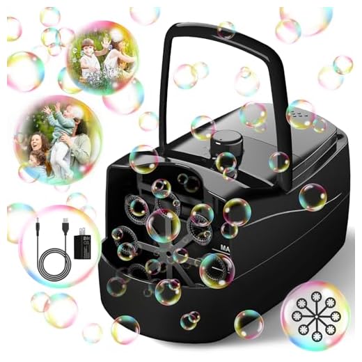 Bubble Machine, Automatic Bubble Blower Electronics Bubble Maker for Kids 10000+ Bubbles Per Minute with 2 Speeds, 8 Wands,Plug-in or Batteries Bubbles Toy for Outdoor/Indoor Party Birthday (Black)