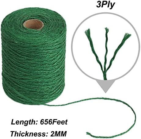 Vivifying 656 Feet Green Garden Twine, Natural 2mm Jute Twine for Floristry, Bundling, Crafts (Dark Green)