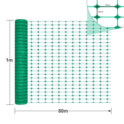 YRHome 1 x 80m Absperrzaun Kunststoff Grün Bauzaun Warnzaun Warnnetz mobiler Hundezaun Auffangnetz Wildzaun Fangzaun Sicherheitsnetz Fangnetz Baustellnetz Hühnerzaun Schutznetz für Garten camping