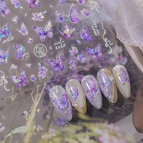 Purple Butterfly Nail Stickers Butterfly Nail Art Stickers Hologr...