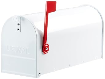 ALUBOX American Letterbox 22 x 17 x 48 cm Galvanised Sheet Metal External Letter Box in Magazine Format with Flag White
