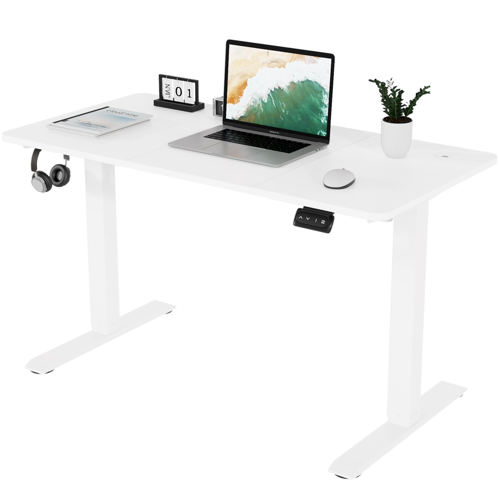 TRIUMPHKEY Mesa elevable 120x60cm, Standing Desk, Escritorio Elevable Eléctrico con 2 Alturas de Memoria,Agujero Pasante, Escritorio de Altura Ajustable 71-119cm Blanco