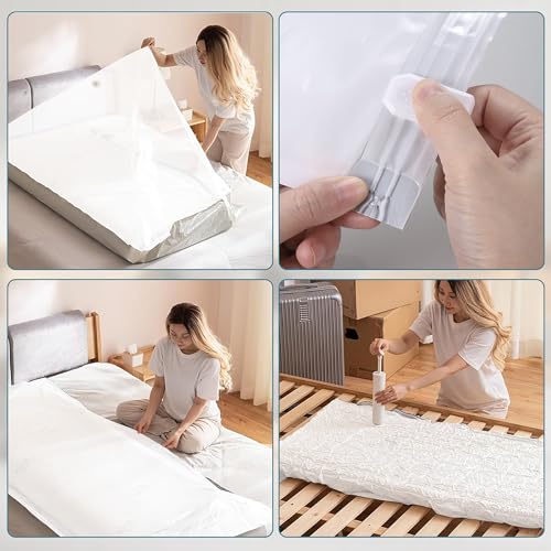 Kssvzz 2 Stück Vakuumbeutel für Matratzen bis 200 * 80cm, Stabiler XXL Wasserdicht Aufbewahrungsbeutel für Matratze, Wiederverwendbar, 75% Platzsparend, Beutelgröße: 220x100cm