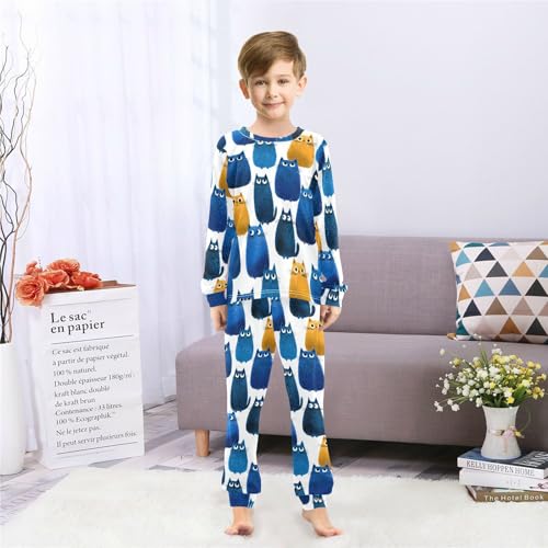 Blue Cats Watercolor Soft Pajama Set for All Seasons,Breathable Pjs Long Sleeve Sleepwear,Comfy Loungewear 2 Piece Underwear Set 5T4