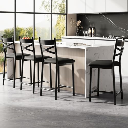 GarveeHome Bar Stools Set of 4, Counter Height Bar Chairs with Back and Thick Cushion, Upholstered Dining Chairs with Padded Seat, Barstools for Kitch