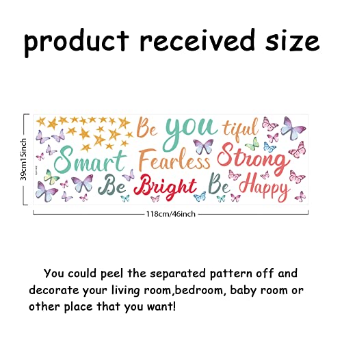 SUPERDANT Colorful Inspirational Wall Decals Smart Strong Happy Beautiful Wall Stickers with Butterflies Stars Wall Decor for Nursery Kindergarten Bedroom Living Room - Image 2