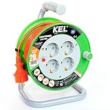 KEL -ELECTRIC - Tambor de cable para jardín con 20 m de PVC - Cable 3 x 1,5 mm², 230 V/16 A - Cable alargador de plástico con 4 enchufes de protección IP20