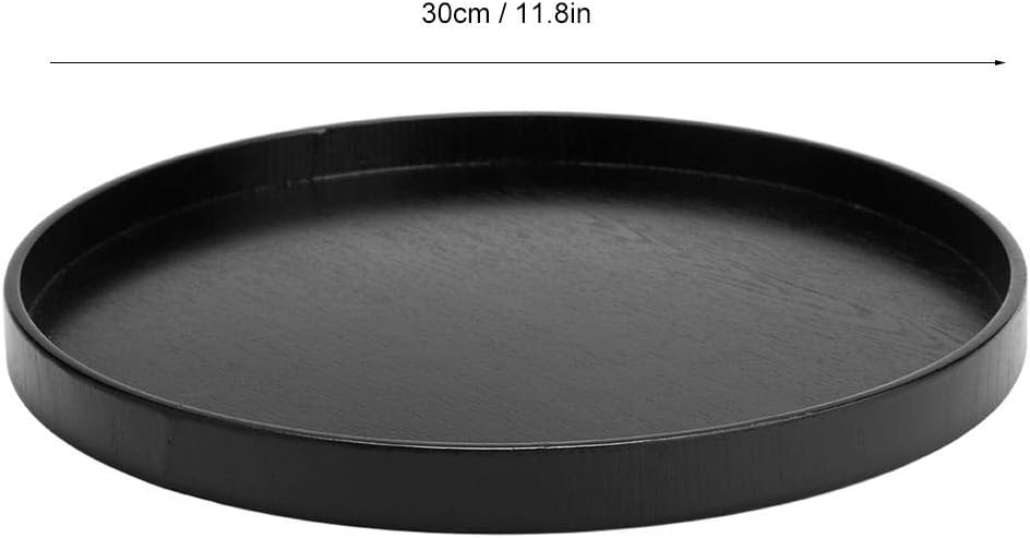 Food Serving Tray Wooden Round Anti-Slip Black Tea Tray Serving Table for Home Shop Office Use(30cm)