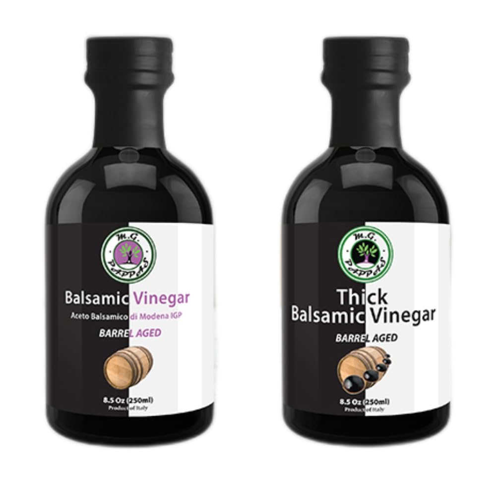 M.G. PAPPAS Balsamic Vinegar from Italy IGP plus Thick Barrel Aged Traditional Style Sweet Gourmet Italian Set No Preservatives No Caramel Pack of 2 x 8.5 Fl Oz