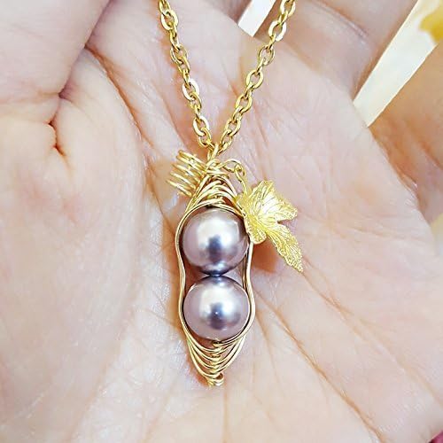 Gold Leaf Swarovski Birthstone Pearl for FEB Peapod Necklace, Amethyst 2 Peas in a Pod Necklace, Best Friend Gift, Birthday Gift (FEB)