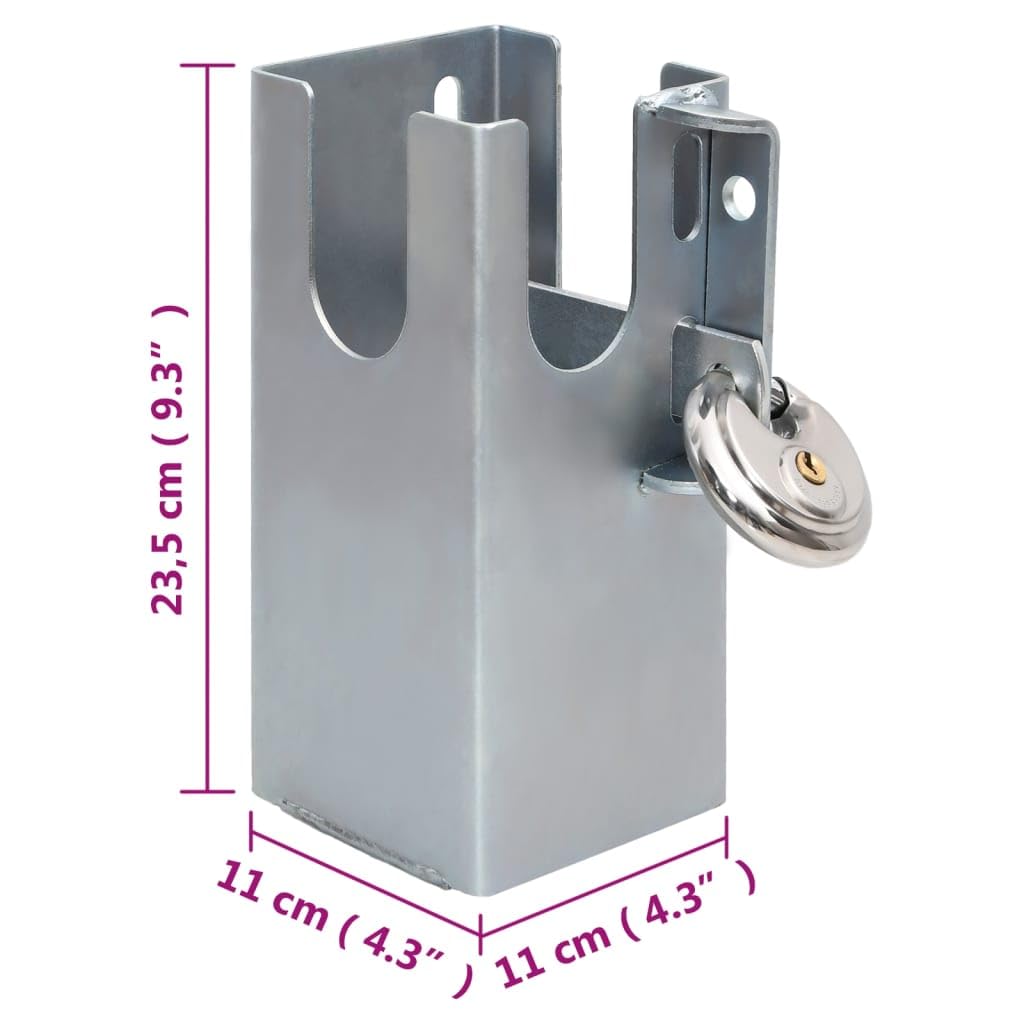 Antivol de remorque en acier argenté 11 x 11 x 23,5 cm avec 2 clés pour une protection antivol fiable et verrouillage verrouillable pour remorque, garage, portail et jardin