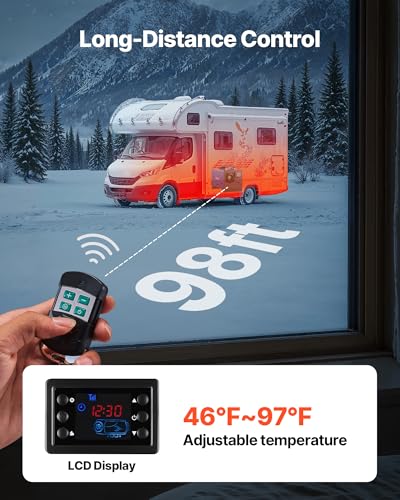 Image of VEVOR Diesel Heater, 8KW, DC 12V /24V, All in One Portable Diesel Air Heater with Remote Control and LCD Display, Fast Heating Low Noise, 1.3 Gal Fuel Tank for Vehicles, RVs, Vans, Tractors and Trucks