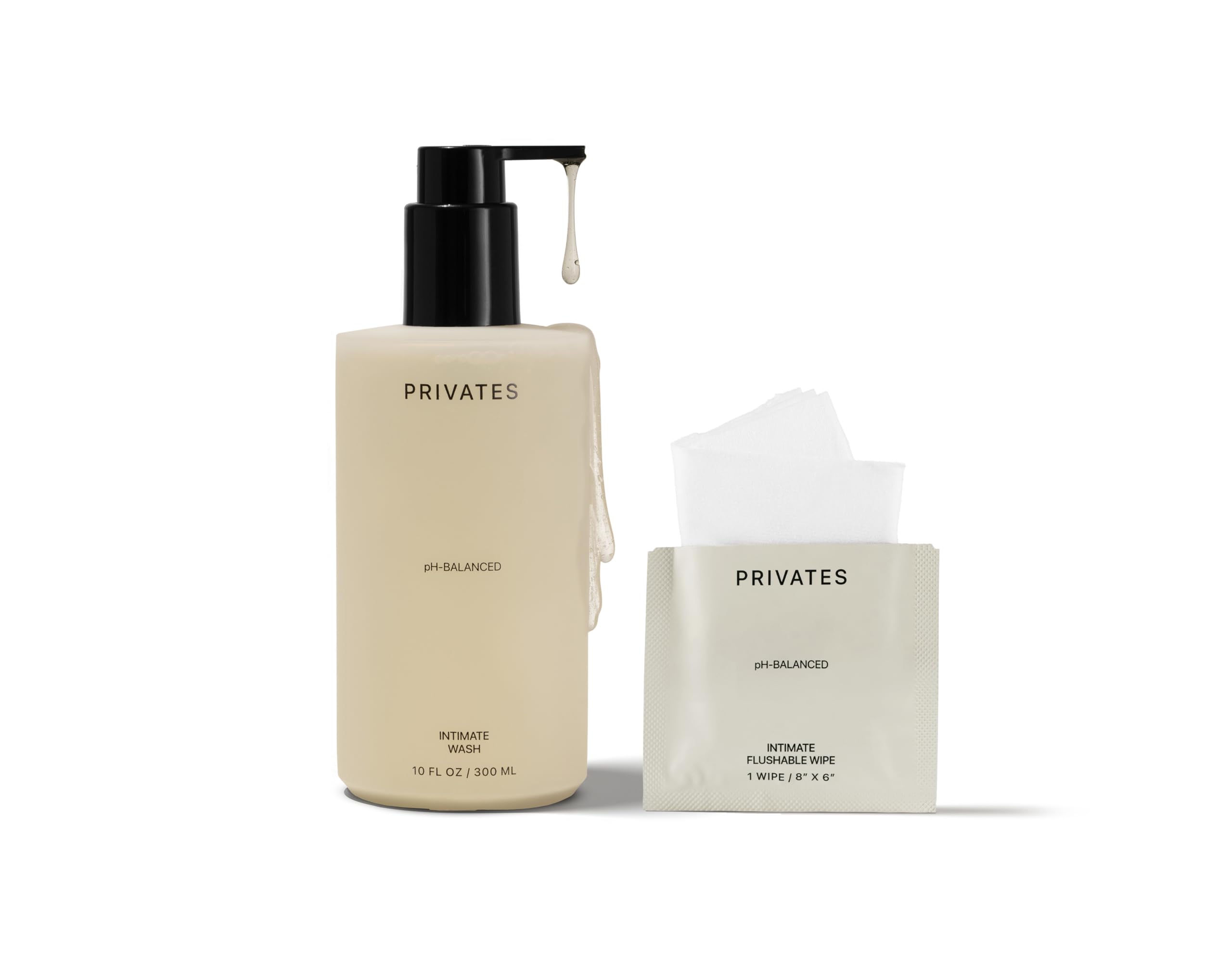 PRIVATES pH-Balanced Intimate Care Bundle | Wash & Wipes 10 Fl Oz + 25 Wipes
