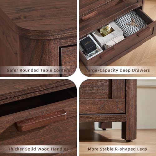 Image of Joaxswe Farmhouse 5 Drawer Dresser for Bedroom, Vertical Dressers Chest of Drawers with 5 Deep Drawers & 4 Thickened Table Legs & Rounded Corners, Walnut