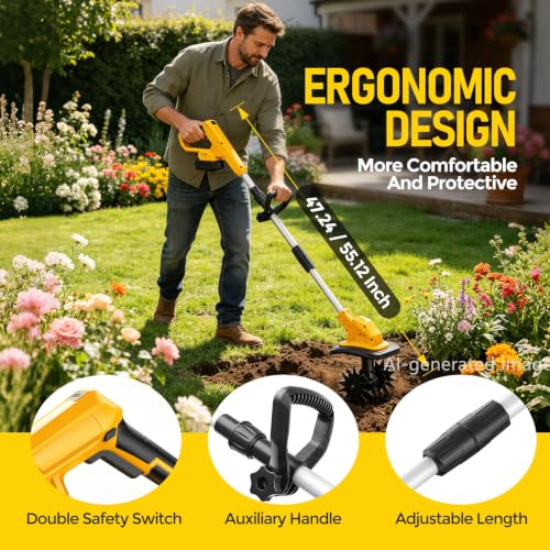 21V Cordless Electric Garden Tiller Cultivator with 2 x 3.0Ah Batteries by DELUN - Used condition - Image 5