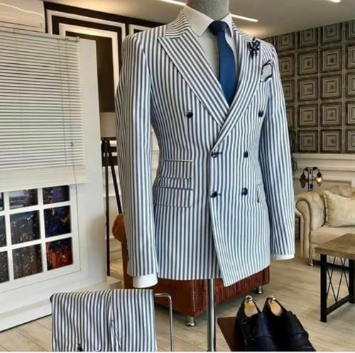 Blazer rayé homme veste croisée ajustée pour masquer les rondeurs en soirée - 2