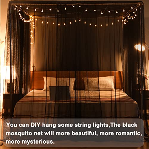 Elegante Dosel de mosquitera para Camas Individuales, llenas, Reinas, Camas King Adultos, Adolescentes, niños y niñas - Elegante diseño de 4 Esquinas para la máxima protección White Ki