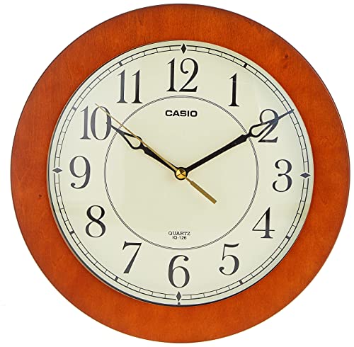 Casio Iq-126-5 Wall Clock With 10 Inches Thinline Quartz Marron Wood Frame And Beige Dial Battery Included Limited Edition #TOP1