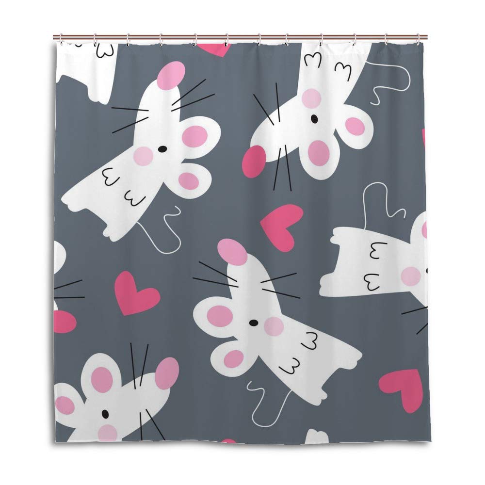 Rideau de douche polyester Little Mouse lavable imperméable avec anneaux C