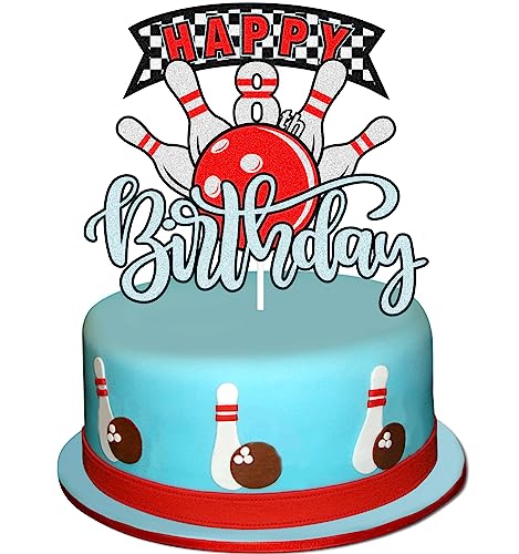 Caiwowo Bowling Happy 8th Birthday Cake Topper - Sports Bowling 8th Birthday Party Glitter Cake Topper For Boys - Game Day Party Bowling Alley Decoration