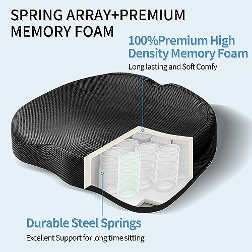 Wheelchair Seat Cushion - High Density Memory Foam and Inner Springs Comfort Support Without Flatten - Mobility Scooter Accessories - Large Chair Pad Pain Relief for Adults & Seniors - Image 4