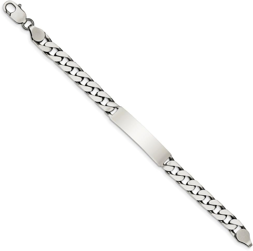 Solid 925 Sterling Silver 7inch Engravable Vintage Antiqued Curb Cuban Link ID Bracelet Engravable Identification Name Bar Tag - with Secure Lobster Lock Clasp 7" (Width = 8mm)